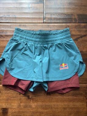 Red Bull Women's Two-in-One Athletic Shorts — Teal and Burgundy